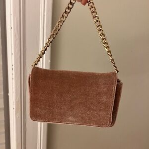 Anthropologie Velvet Mini Bag with Gold Chain